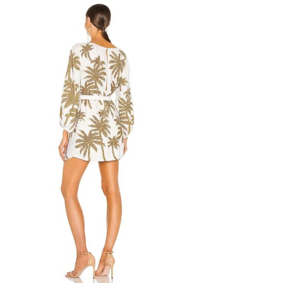 NEW Size S retrofete Grace Dress in White & Gold Palm REVOLVE MSRP $765 - Picture 3 of 11